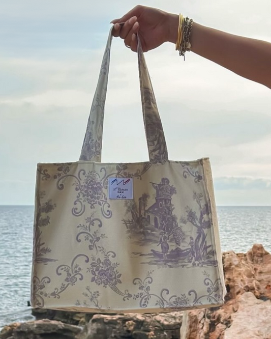 Sac Lucien toile de Jouy parme