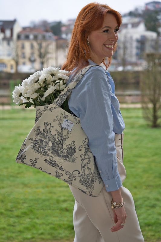 Sac Lucien toile de Jouy bleue